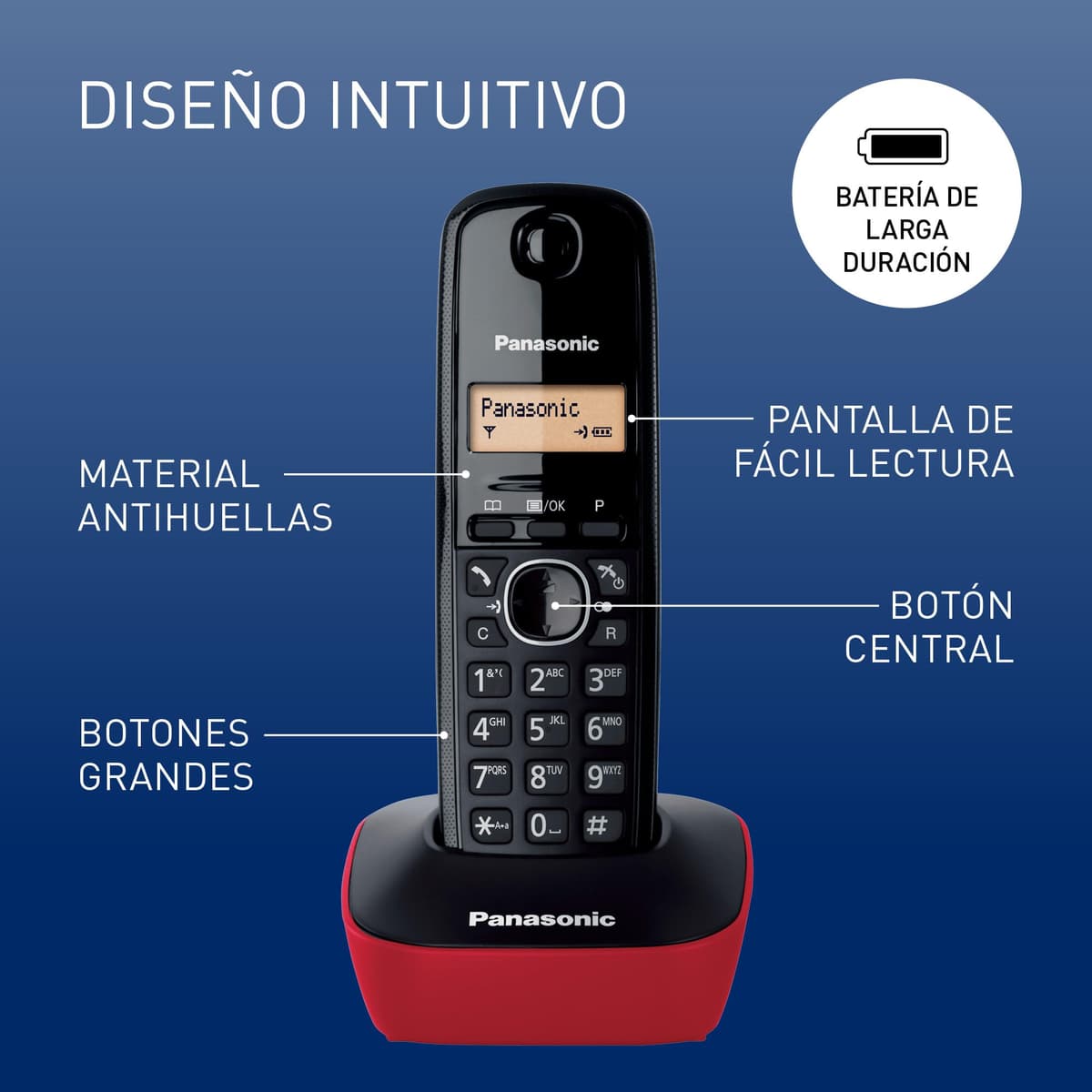 Panasonic KX-TG1612SPR Teléfono Inalámbrico Digital DECT, Unidad Base y 2 Auriculares, Identificador De Llamadas, Batería Larga Duración, Pantalla LCD, Agenda, Rellamada, Despertador, Rojo — view 2