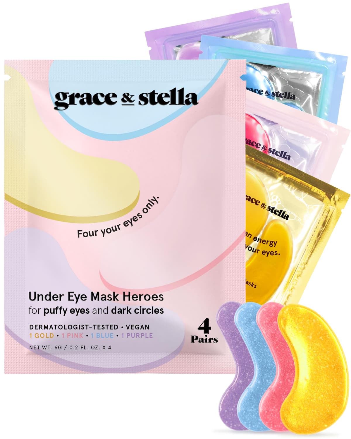 grace & stella Award Winning Under Eye Mask - Reduce Dark Circles, Puffy Eyes, Undereye Bags, Wrinkles - Under Eye Gel Patches, Vegan Cruelty-Free Self Care (4 Pairs, Gold) — view 11
