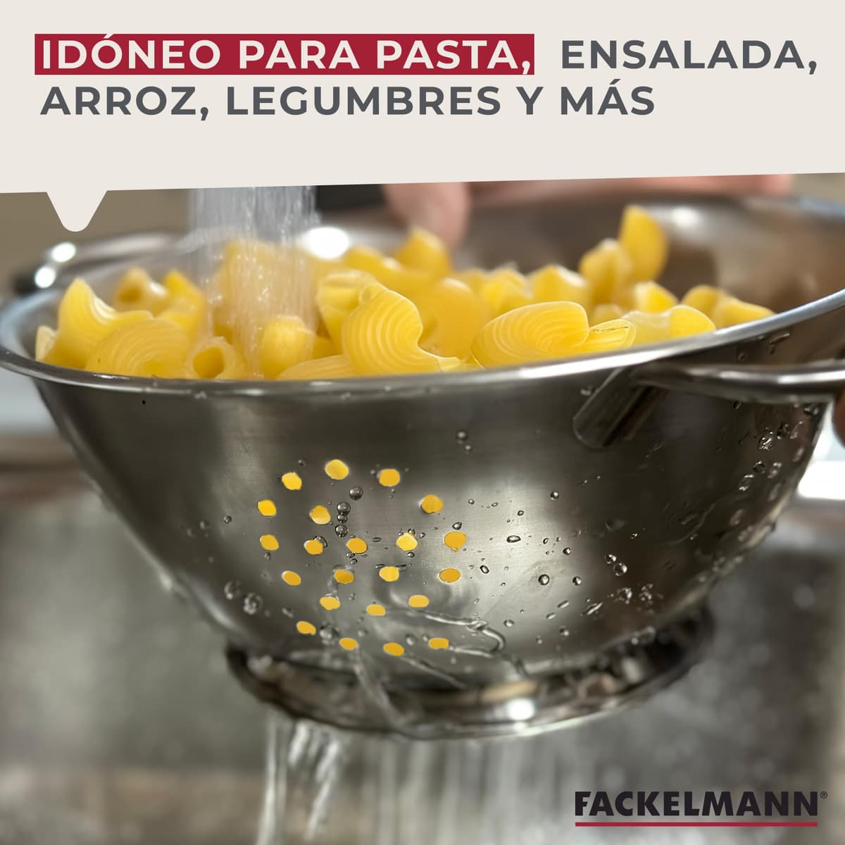 Fackelmann Colador de Cocina y Escurridor en Acero Inoxidable, Colador con Asas y Peana Estable, Idóneo para Escurrir Ensalada, Pasta, Arroz, Legumbres y Verduras, 24cm, 1 ud. — view 7