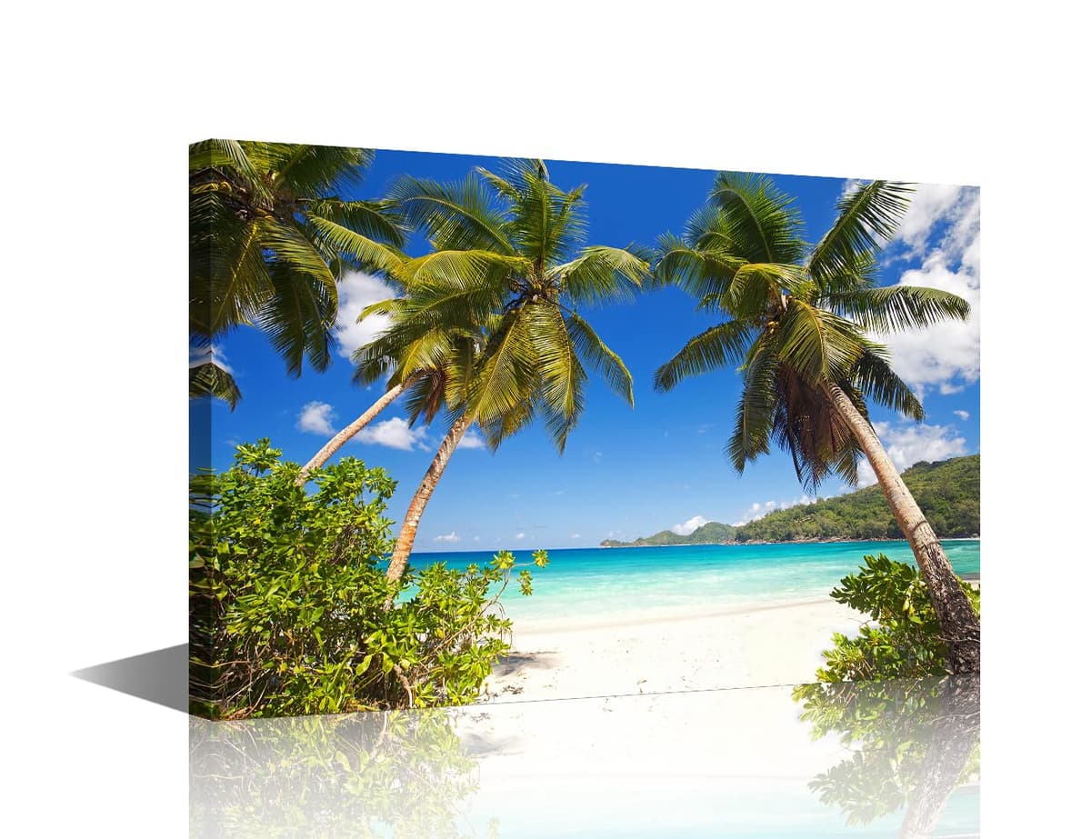 TISHIRON Wall Art Sandy Beach Sunrise Pictures Painting on Canvas Wall Art Modern Framed Seaside Canvas Prints Ready To Hang(24X16in) — view 27