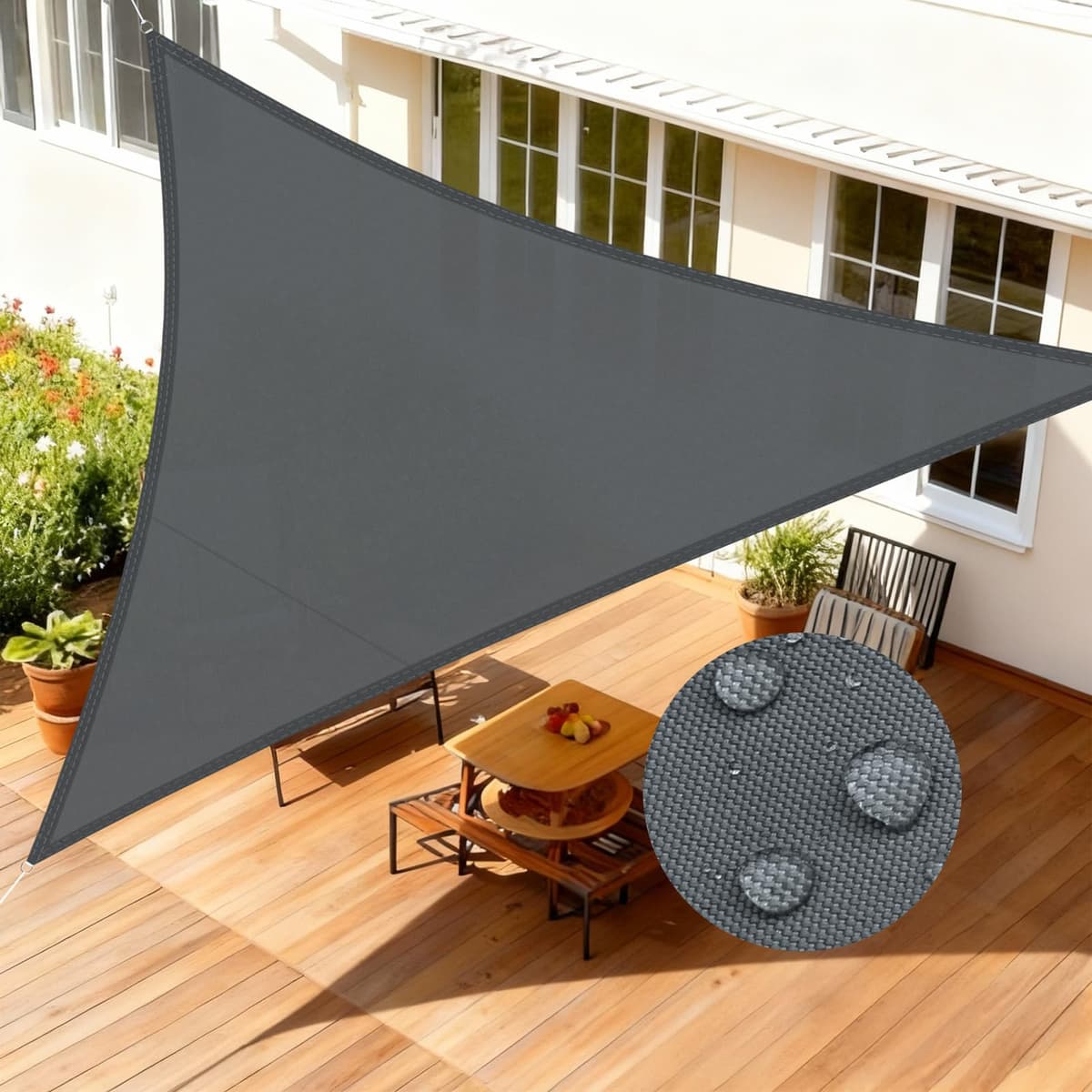 LOVE STORY Toldo Vela de Sombra Impermeable Triangular 3x3x3m Protección Rayos UV PES Toldos para Patio, Exterior Terrazas, Jardín, Balcon (Crema) — view 17