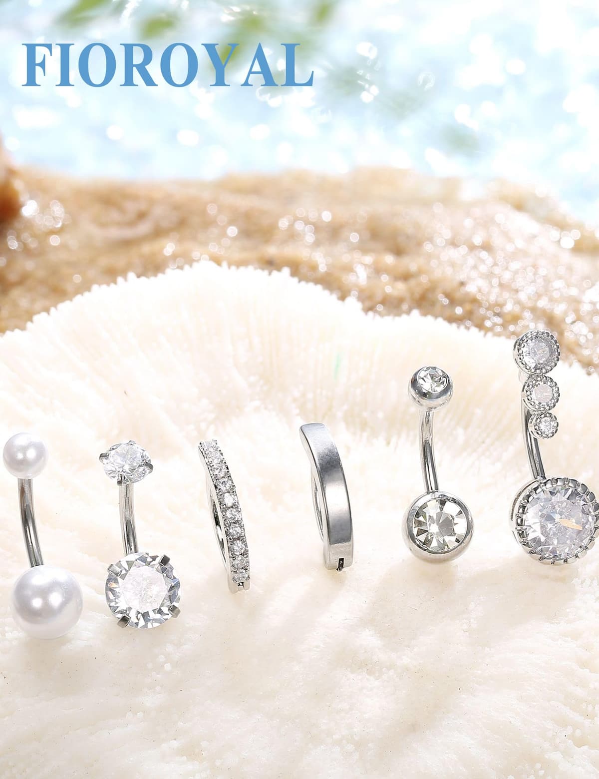 FIOROYAL 6Piezas Piercings Ombligo para Mujeres, 14G Piercing Ombligo Acero Quirurgico, Piercing Ombligo Oro/Plata, CZ Clicker Chapados Piercing Ombligo — view 2