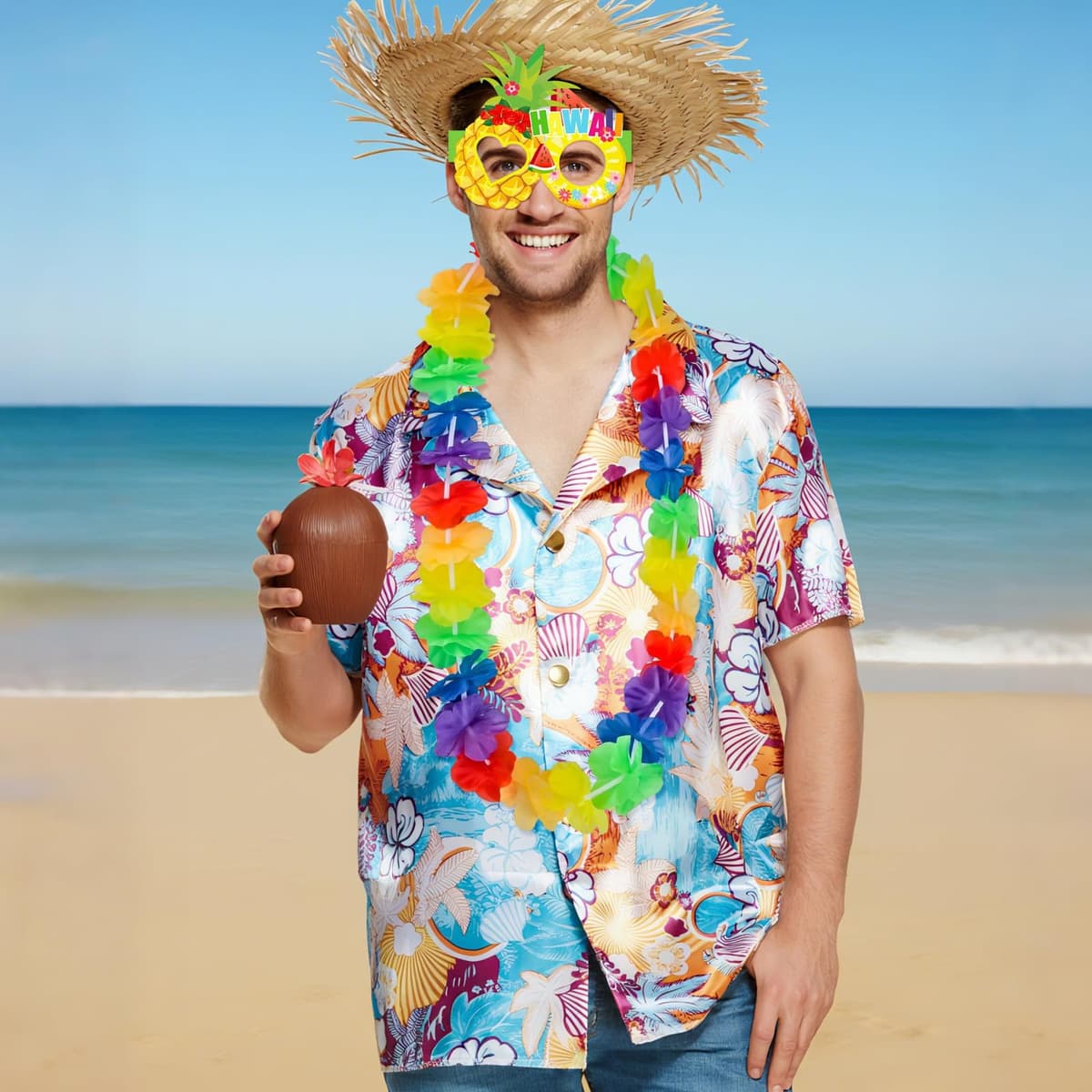 Hawaiian Party Decorations Set - 12 Hawaiian Garlands & 16 Paper Glasses for Summer Beach & Festival Themed Party Accessories — view 3