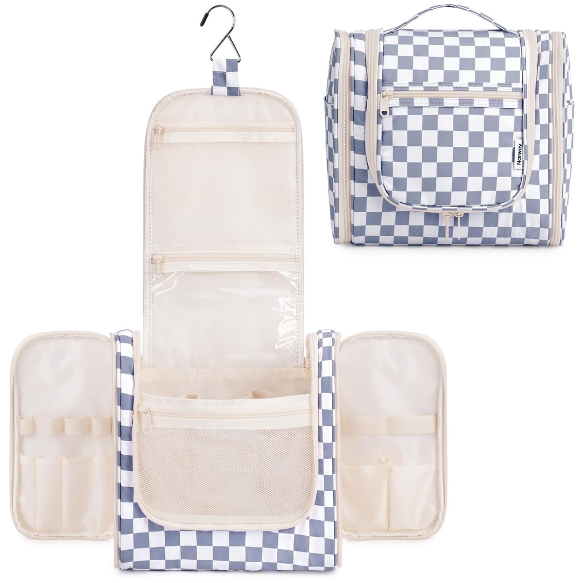 Narwey Hanging Toiletry Bag for Women Travel Makeup Bag Organizer Toiletries Bag for Cosmetics Essentials Accessories (Large, Little Blue Flower) — view 38