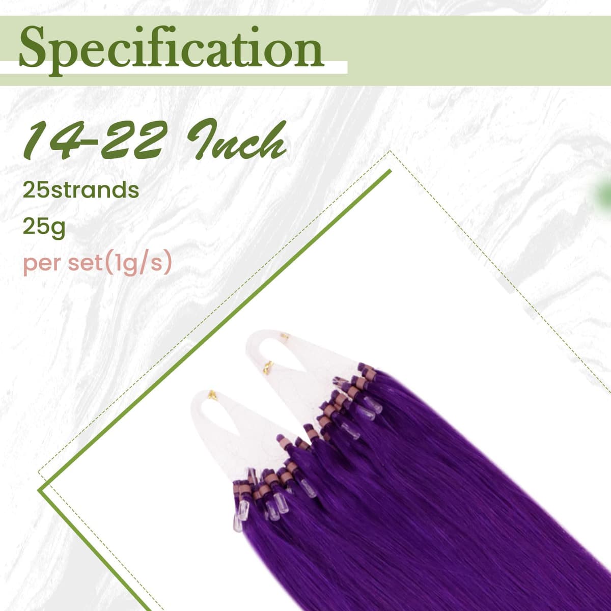 RUNATURE Micro Beads Hair Extensions Real Hair Purple Remy Micro Ring Hair Extensions Invisible Remy Straight Micro Hair 14 Inch 25g/25strands #Purple — view 4