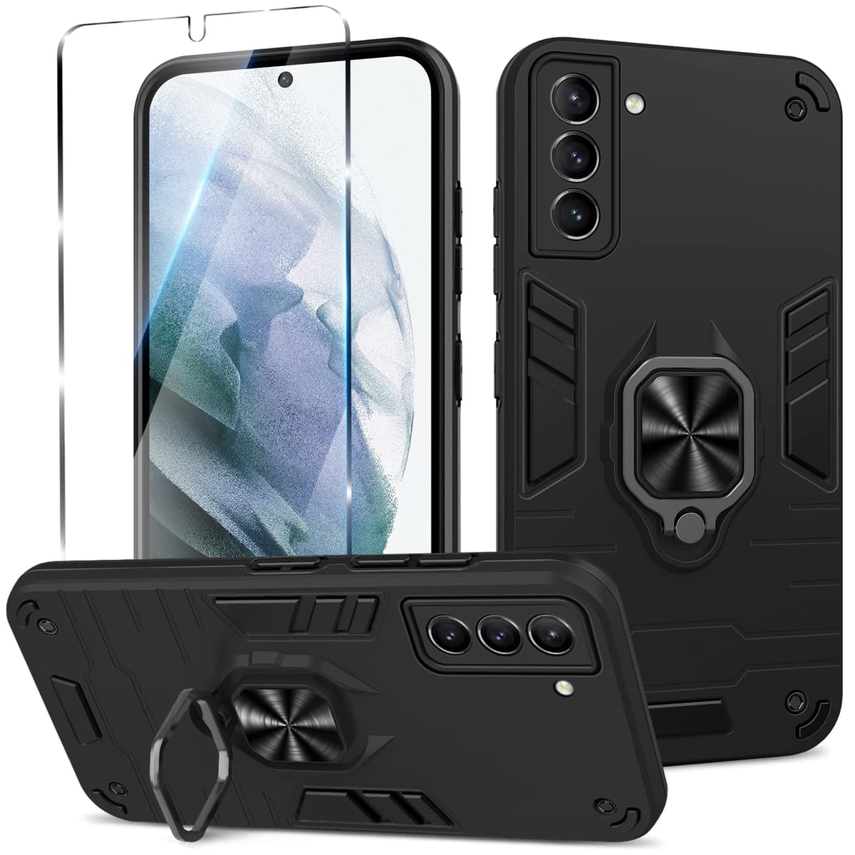 Funda para CMF Phone 2 Pro, Carcasa Antigolpes con Soporte anular metálico, Case Protectora de Grado Militar, Negro — view 254