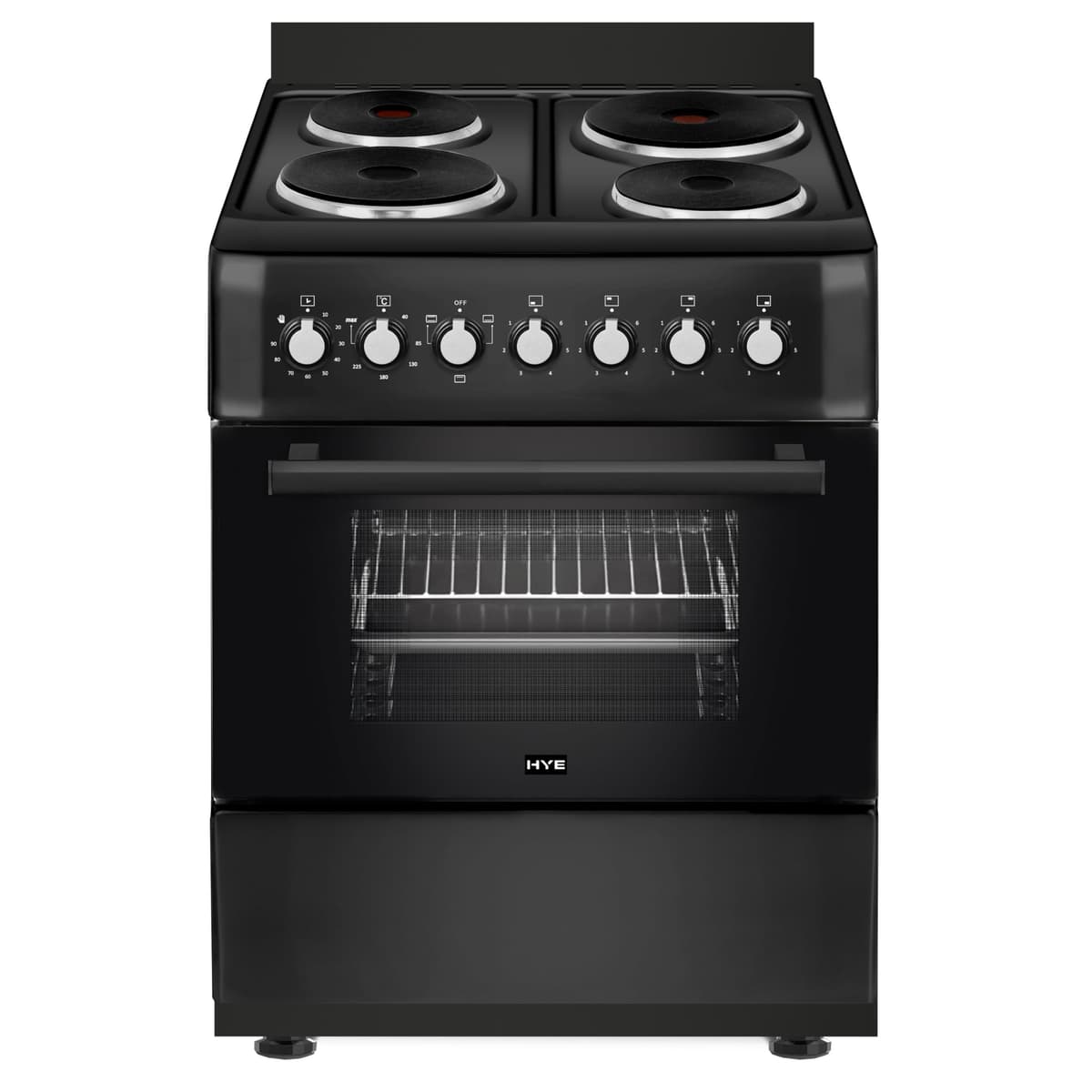 Cooker - Electric Cooker, 4 Hotplates, 62L Electric Oven, Smart Cooking Controls & Programs, 60cm Width, Freestanding Design, Matte Black, Perfect For Family Homes - C01FS60E17