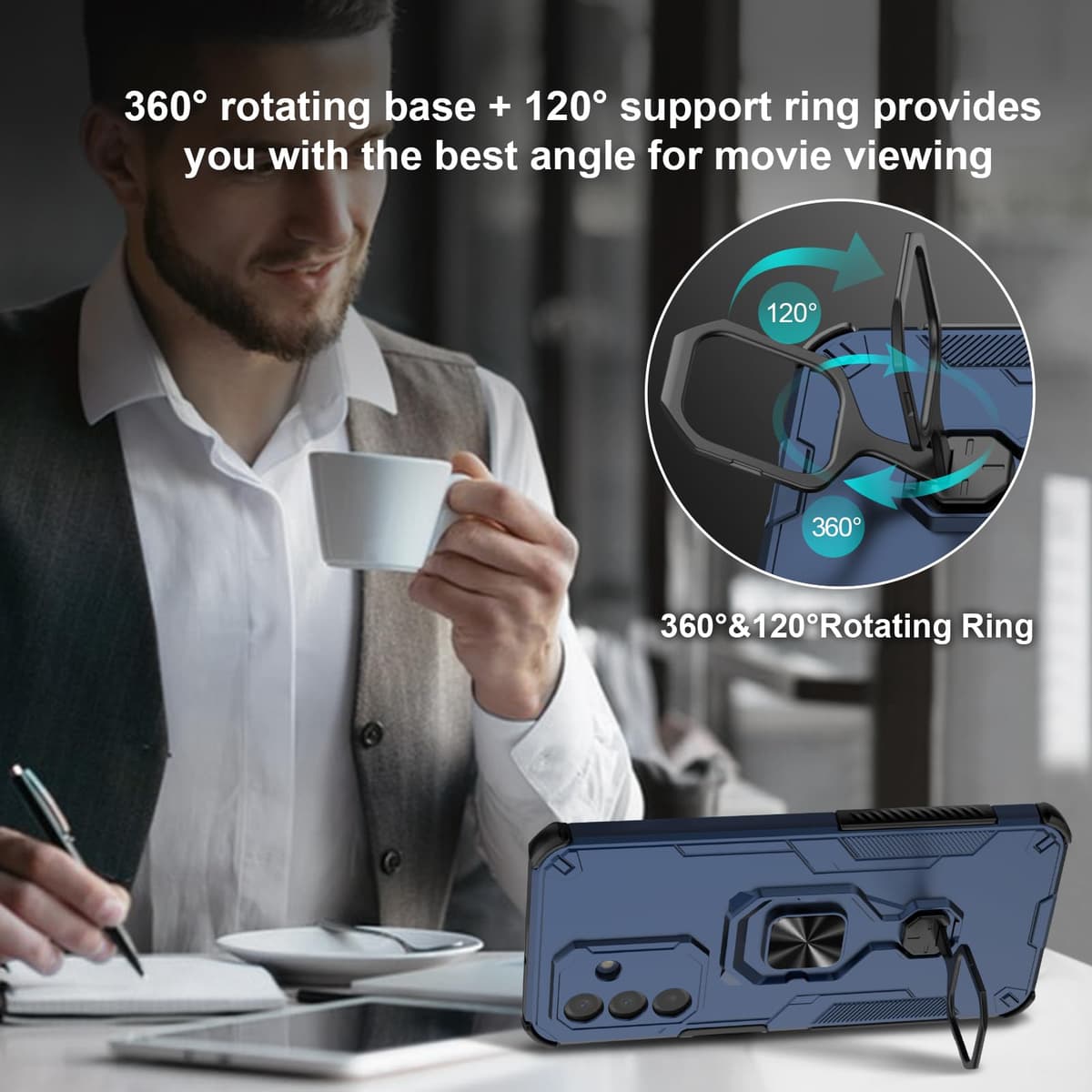 Funda para CMF Phone 2 Pro, Carcasa Antigolpes con Soporte anular metálico, Case Protectora de Grado Militar, Negro — view 459
