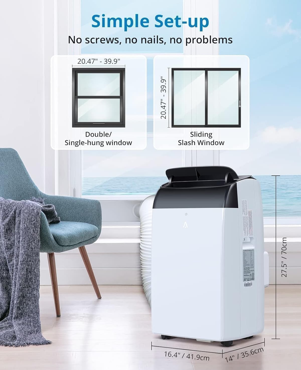 Aire acondicionado portátil 10000 BTU, 3 en 1 Refrigeración hasta 45-50 m², Deshumidificador y Ventilador, Extra Silencioso, Temporizador 24h, Incluye kit Completo de Ventana — view 5