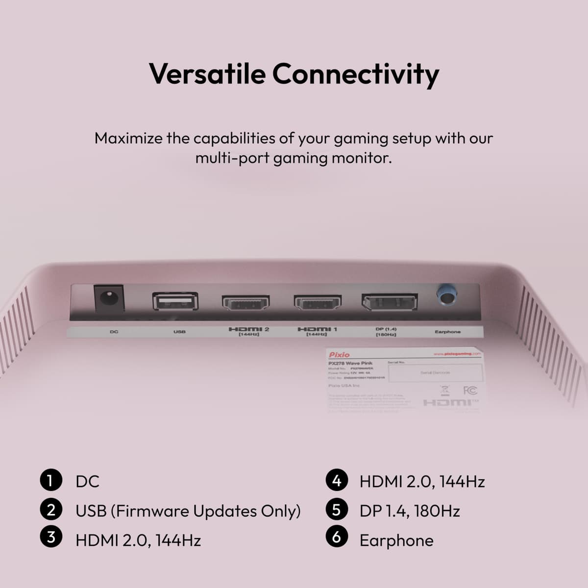 Pixio PX278 Wave Pink 27 inch 180Hz Refresh Rate Quad HD 1440p Resolution AMD FreeSync Fast IPS Panel 1ms GTG Response Time Built-in Speakers Gaming Monitor — view 5