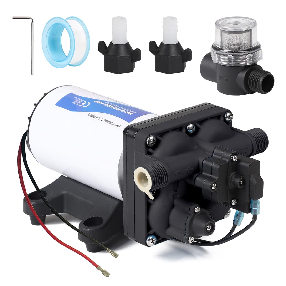CPROSP Bomba de Agua 12v, 17L/min 60W, Bomba de Membrana Autocebante para Autocaravana, Bomba de Diafragma con Interruptor de Presión, 3,8Bar (55Psi), para Caravanas, Autocaravanas, Barcos