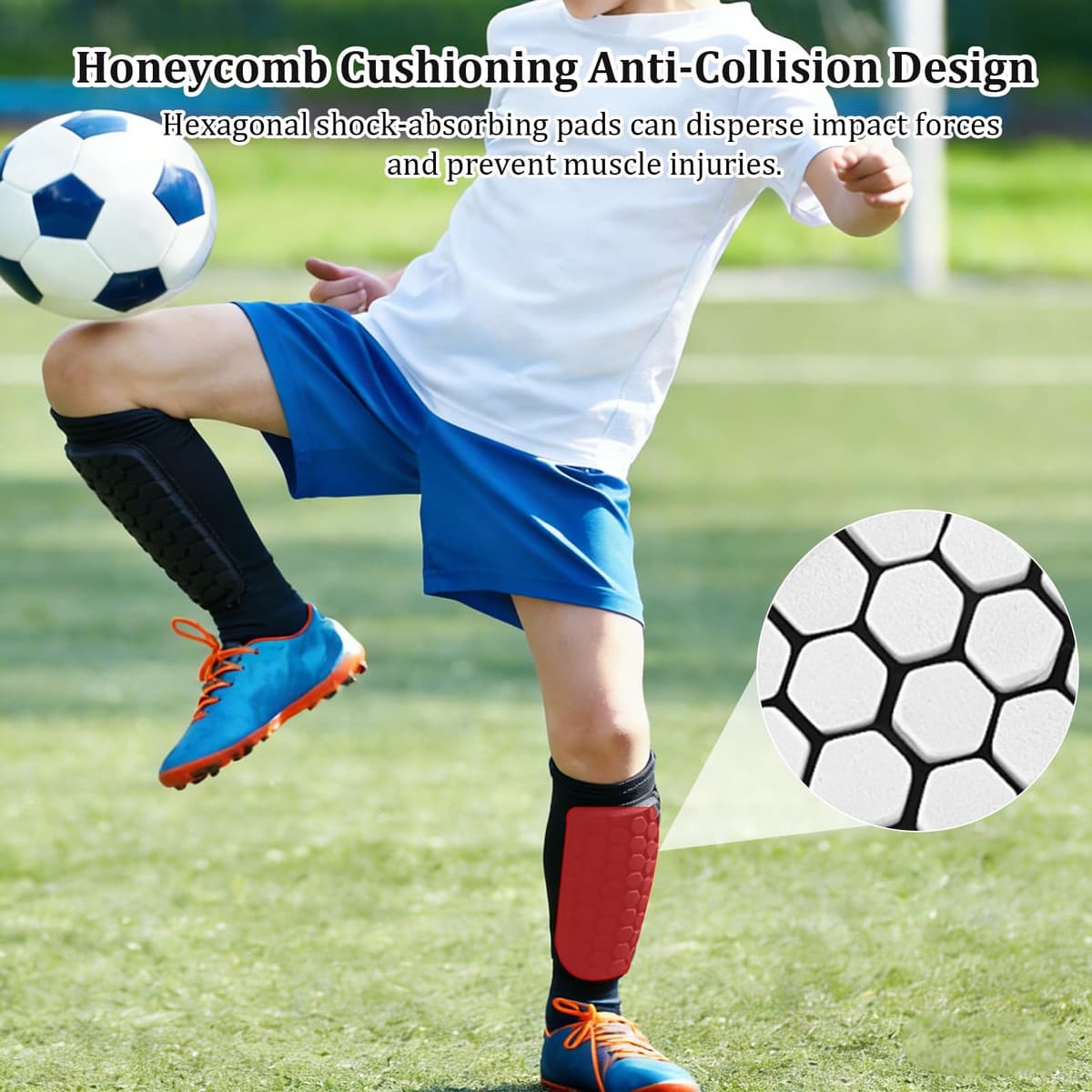 Espinilleras para niños con almohadillas de panal para fútbol, baloncesto, esquí, antigolpes, para niños y niñas — view 4