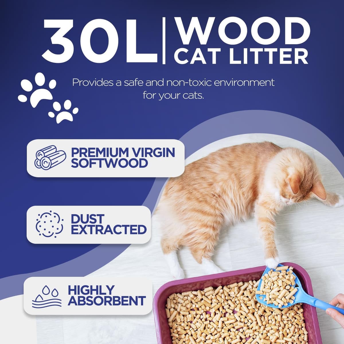 Platinum Plus Cat Litter 30L Bag | Premium Natural Wooden Pellets- Odour Control - Biodegradable Wood Pellet - Dust Free Abso