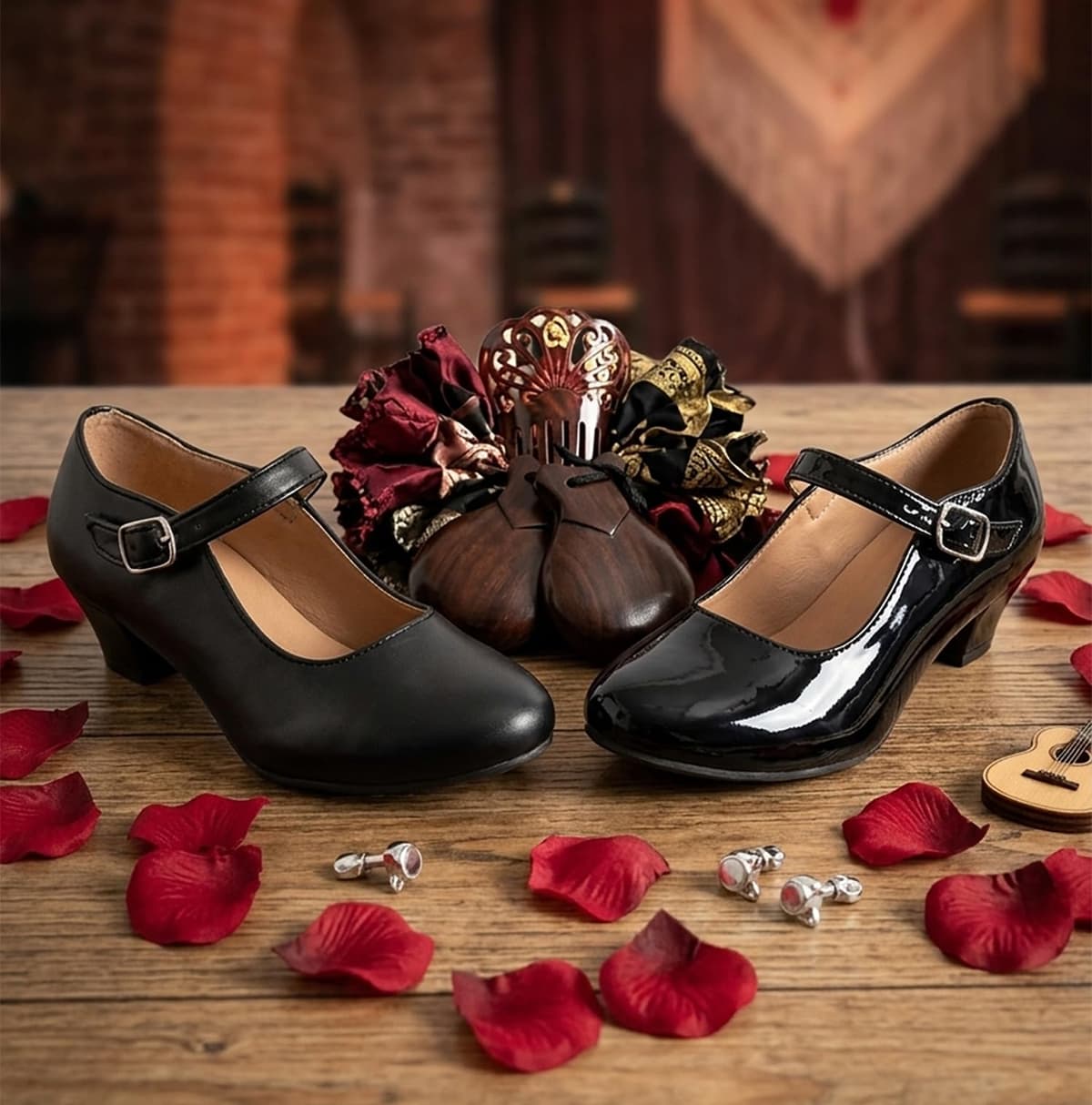 Zapatos Flamenco Niña Baile Danza Sevillanas con Tacón Correa Ajustable, Suela Antideslizante — view 3