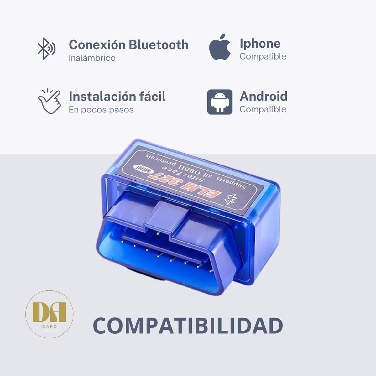 DARO OBD2 Bluetooth ELM327 – Multi-brand Car Diagnosis Reader and Machine in Spanish – OBD2 Diagnosis Scanner Compatible with Android and iOS – Set with External Flashlight to Locate OBD Port — view 2