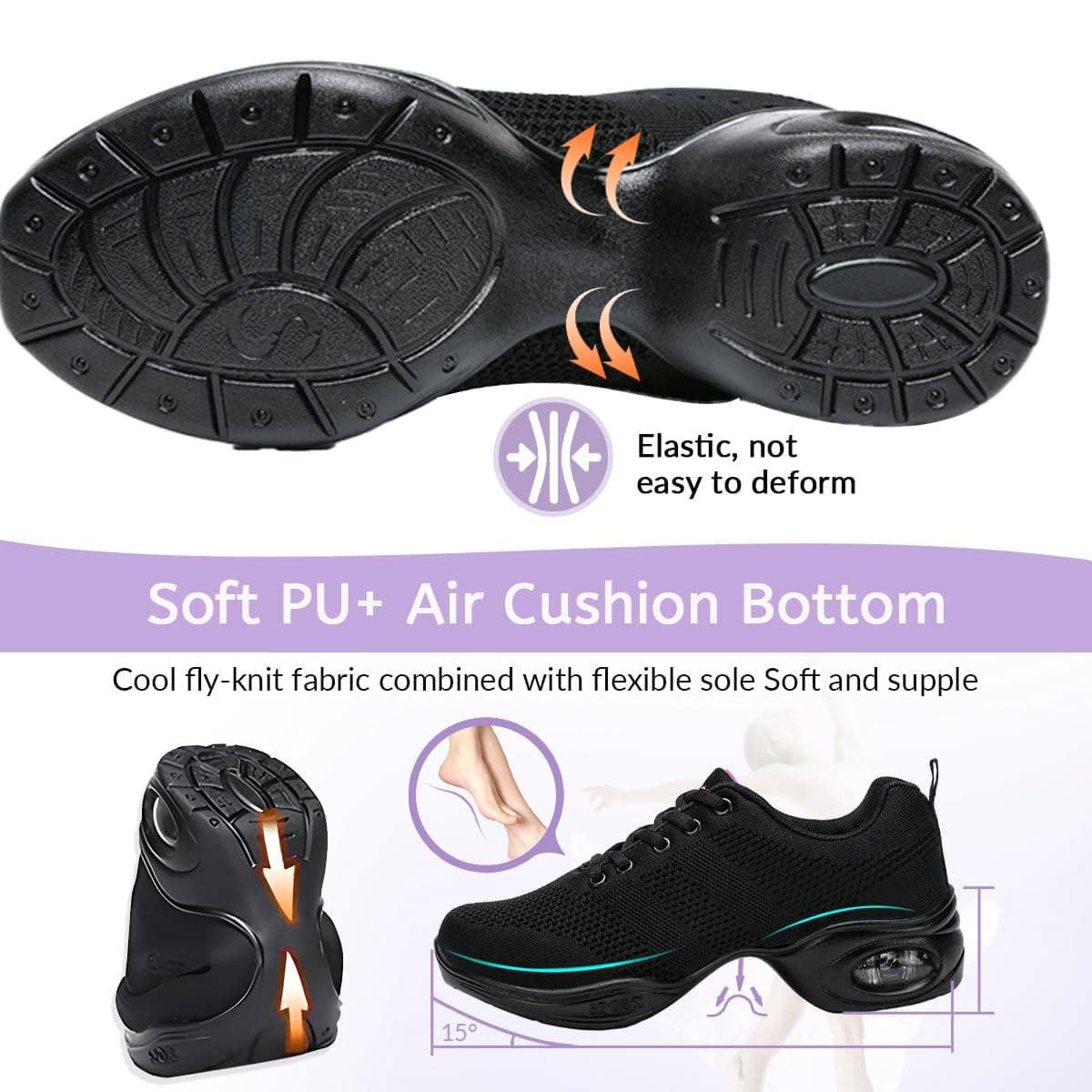 Hixingo Zapatillas de Deporte Jazz para Mujeres, Zapatos de Baile Antideslizantes Baile Sneaker Ligeros y Transpirables para Fitness y Entrenamiento de Danza — view 6