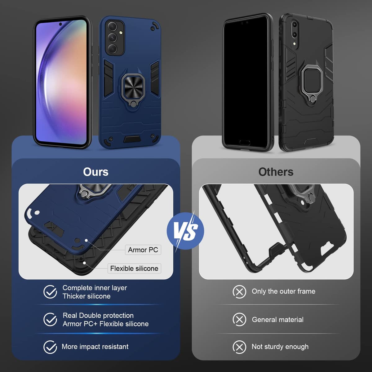 Funda para CMF Phone 2 Pro, Carcasa Antigolpes con Soporte anular metálico, Case Protectora de Grado Militar, Negro — view 1534