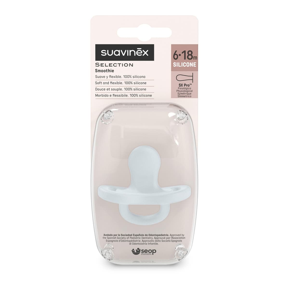 Suavinex, Chupete Todo Silicona, para Bebés 6/18 Meses, con Tetina Fisiológica Sx Pro, Súper Blandito y Flexible, Ideal para Dormir, Respeta el Desarrollo Bucodental, Colour Essence, Ballad Blue — view 6