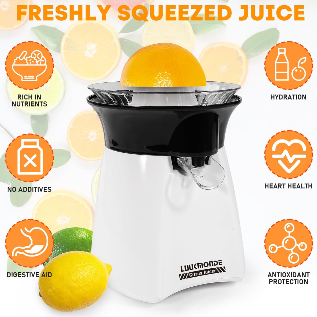 LUUKMONDE Electric Citrus Juicer with Lockable Spout - Electric Lemon Squeezer & Orange Juicer with Powerful Motor - Ideal for Orange, Lemon, Lime, and Grapefruit - D-8016A, Beige — view 2