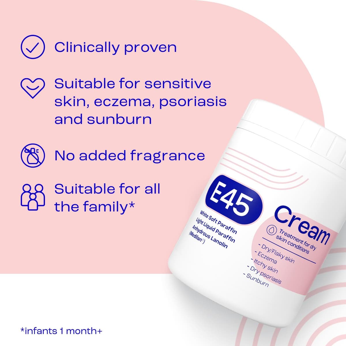 E45 Moisturising Cream 500g - Emollient Lotion for Dry, Itchy & Sensitive Skin - Soothing Eczema Relief Cream - Non-Greasy, Fast Absorbing, Dermatologically Tested Formula — view 23