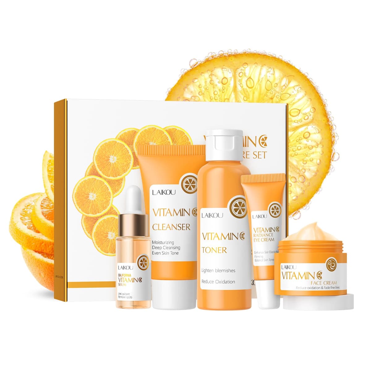 LAIKOU Skin Care Complete Vitamin C Skin Care Kit 12 Pieces with Eye Serum Cream, Facial Cleanser, Lips, Eye Mask, Sun Protection, for Women and — view 10