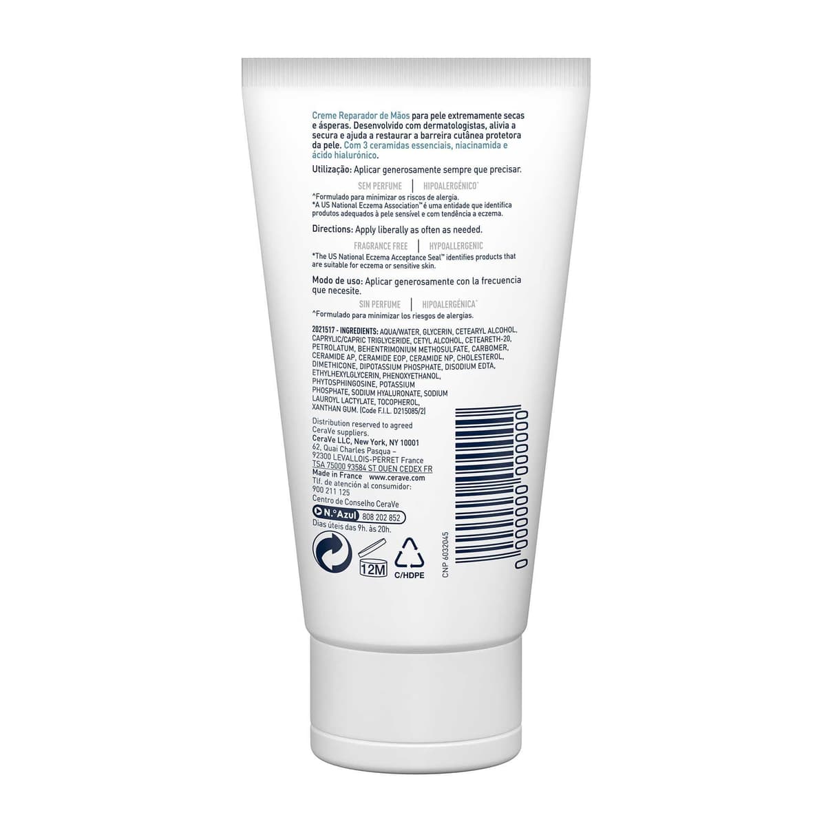 CeraVe Crema Reparadora de Manos, Para Manos Secas y Ásperas, Alivia la Sequedad y Restaura la Barrera Protectora de la Piel, Con 3 Ceramidas Esenciales y Ácido Hialurónico, 50ml — view 2