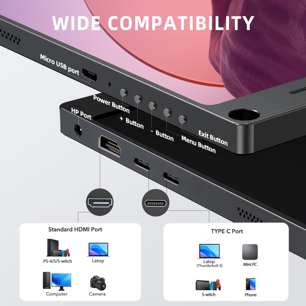 UPERFECT Monitor portátil 15.6 Pulgadas 1920 x 1080 Full HD IPS Pantalla Mate Eye-Care con HDMI USB C para Laptop PC Macboo Teléfono Móvil PS4/5 Switch con Cover Protettiva, Compatible con VESA — view 3