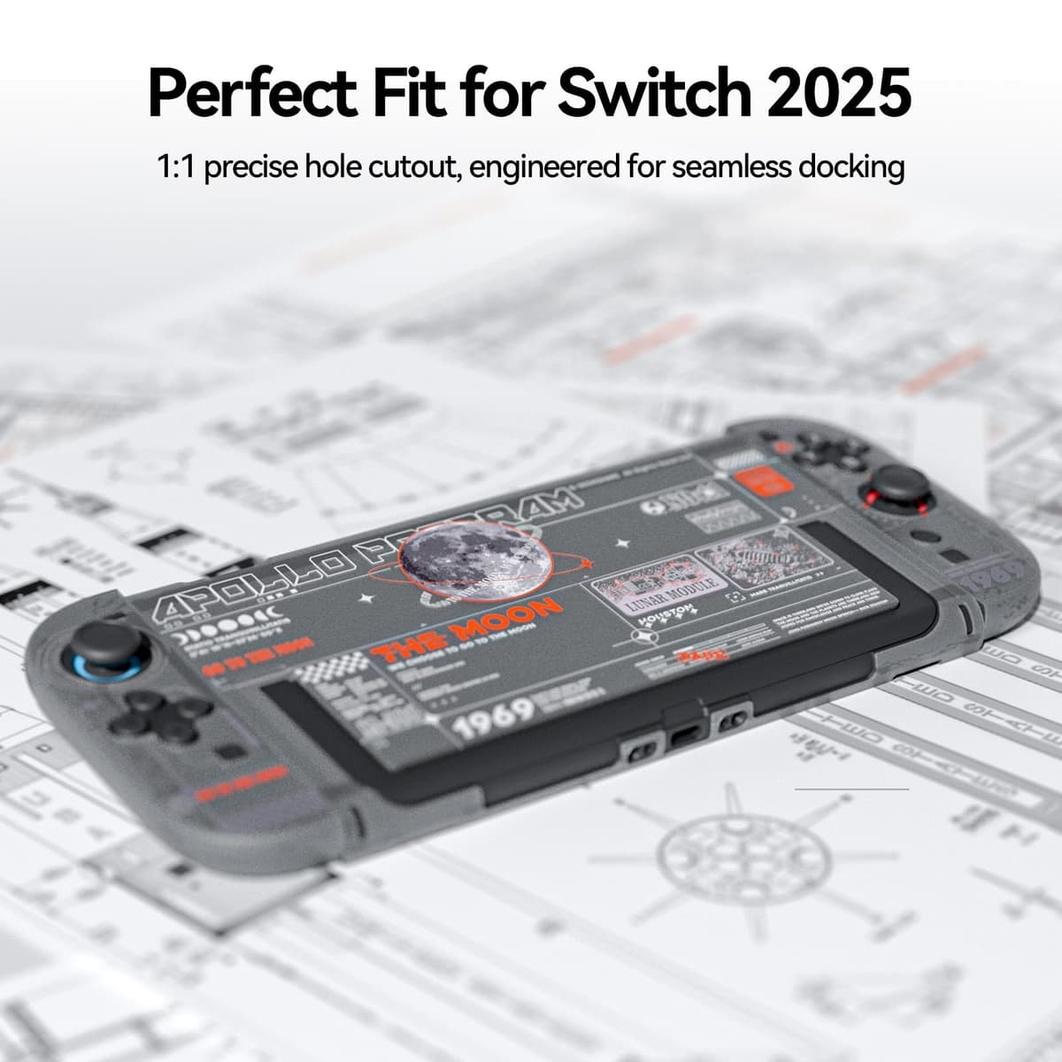 GeekShare Hard Case Compatible with Switch 2 (2025), Anti-Scratch Transparent Protective Cover Compatible with Switch 2 with Detachable JC handle, The Moon — view 4