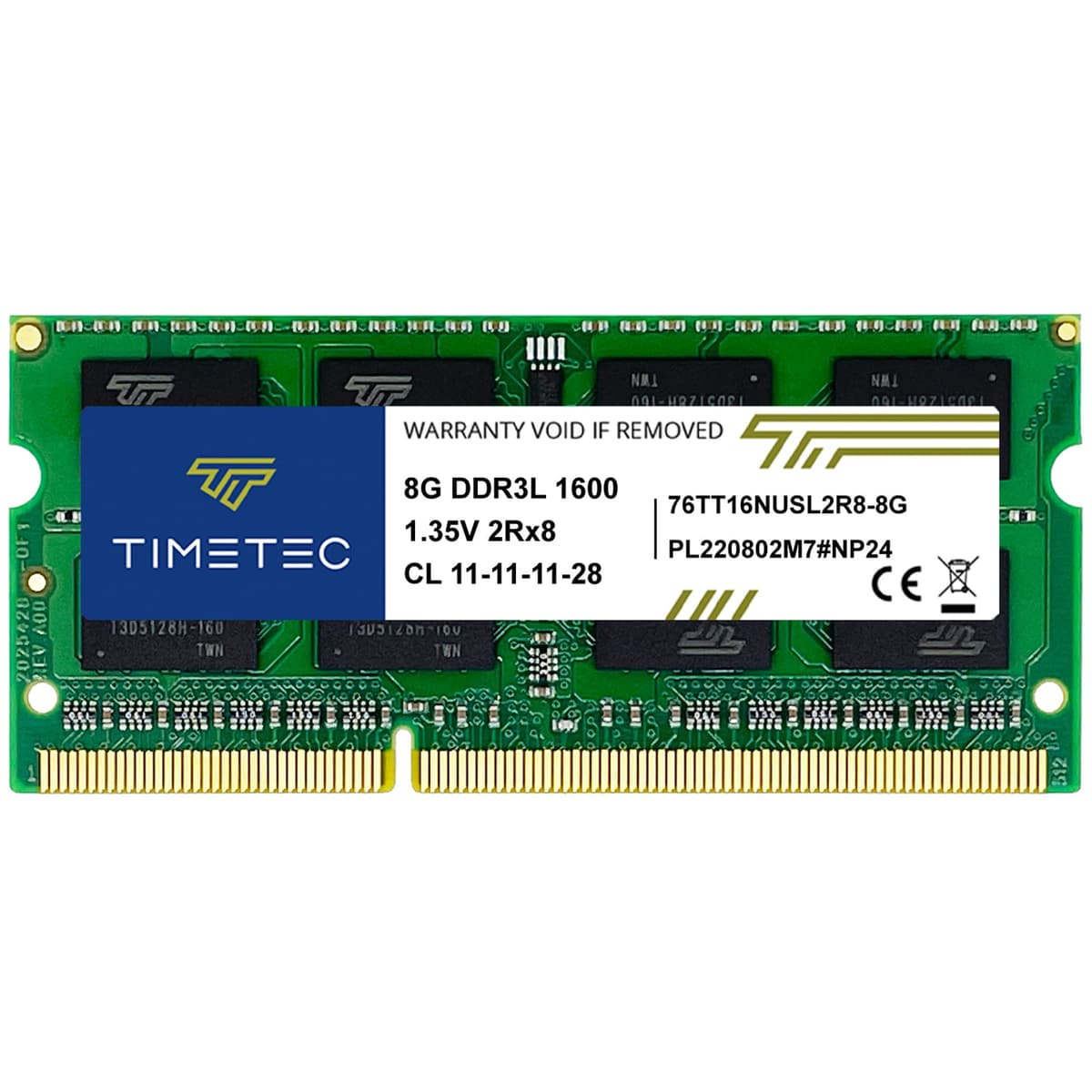 Timetec 8GB DDR3L 1600MHz PC3L-12800 No ECC Sin búfer 1.35V/1.5V CL11 2Rx8 Dual Rank 204 Pin SODIMM Notebook PC Memoria RAM módulo (8GB)