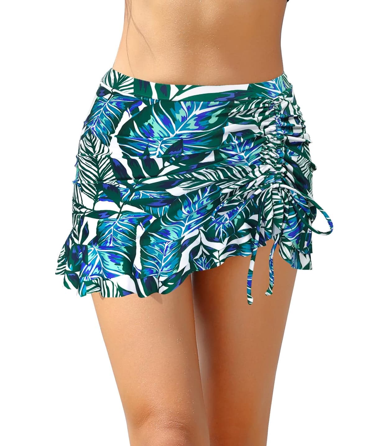 SHEKINI Traje de Baño para Mujer Elegante Ruched Bikini Falda Corta Incorporada Pantalones de Bikini Deportivo Verano Falda de Baño con Cordón de Playa — view 14
