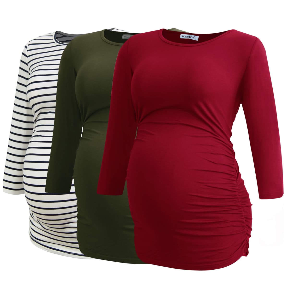Smallshow Maternity Clothing Tops Side Ruched Pregnancy Clothes for Women 3-Pack — view 36