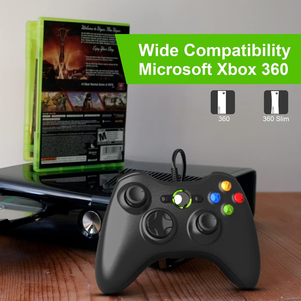 Mando para Xbox 360, Mando PC, USB Mando para Xbox 360/Xbox 360 Slim/PC Win7/8/10/11/XP Joystick Gamepad con Doble Vibración Wired Controlador — view 2