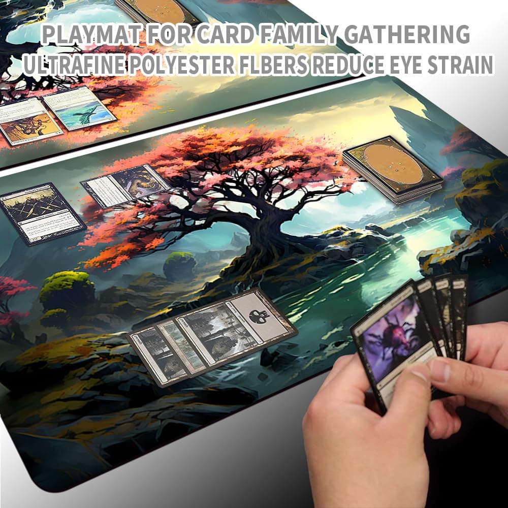 Juego de mesa MTG alfombrillas de juego + bolsa impermeable gratis, bordes biselados, superficie de goma lisa, MTG PlayMat with Zones(An Original Black Lotus Playmat) (Pink Tree — view 3