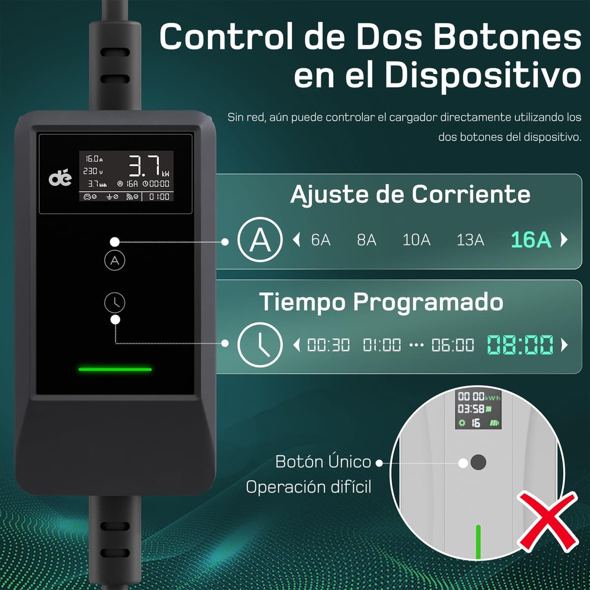 dé Cargador Coche Electrico 3,7kW App [7m, Monofásico, 6-16A] EV Charger con Potencia de Carga Ajustable, Cargador Carro Electrico para Model Y/3, e-Tron y vehículos BEV/PHEV — view 3