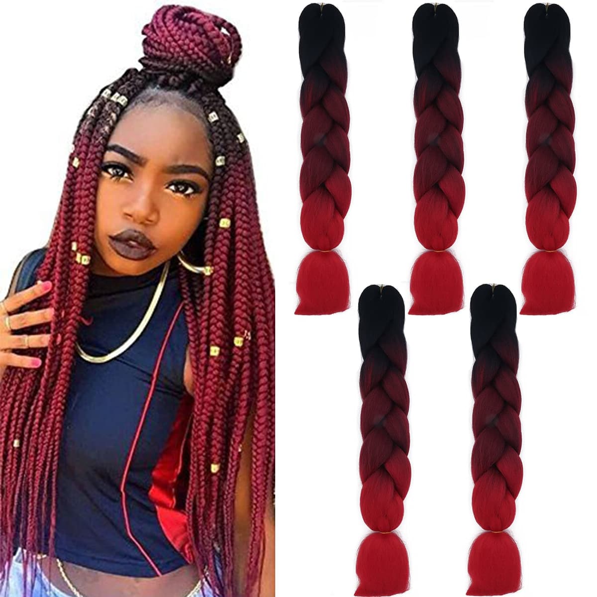 24" Braiding Hair Extension Jumbo Braids Synthetic 3bundles/pack Crochet Hair Afro Box Braid Heat Resistent (Dark Purple) — view 128