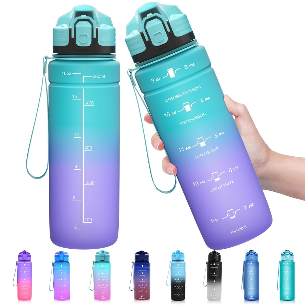 ZOUNICH Botella Agua Deporte, Botella Agua Niños sin BPA Reutilizable Plástico Tritan - 500 ml / 700 ml / 1 l, Cantimploras para Te con Filtro, para Infantil, Gimnasio, Bicicleta — view 15