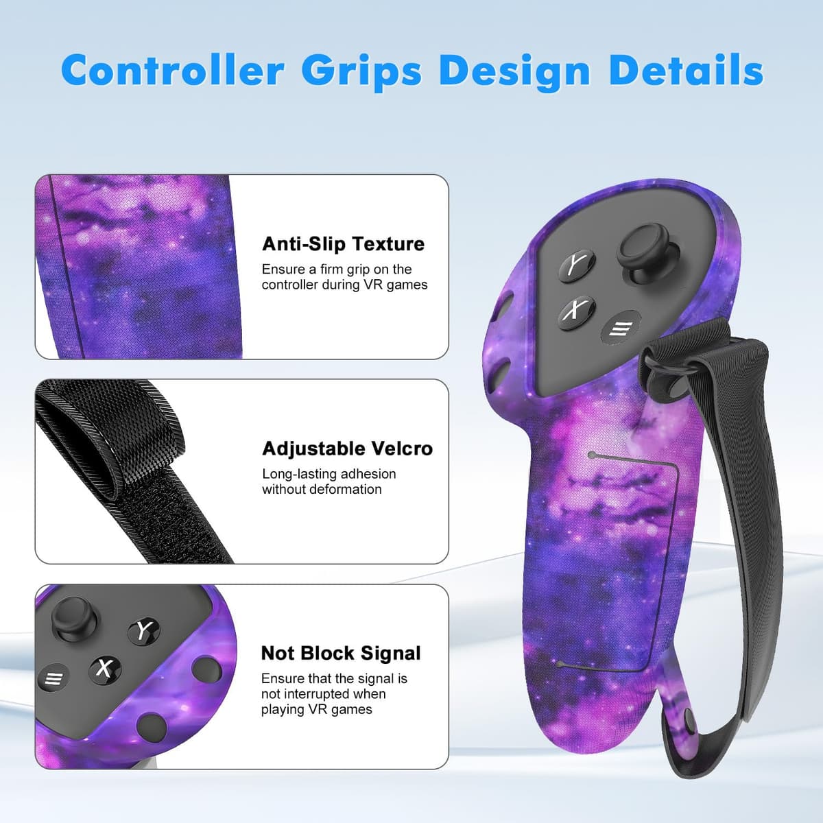 Tyasoleil Accessories Compatible with Oculus Quest 3, Silicone Cover Set VR Accessory Set, Include Controller Grip Leather Cover, VR Shell Cover, Face Cover, Lens Cover (Starlight Purple) — view 3