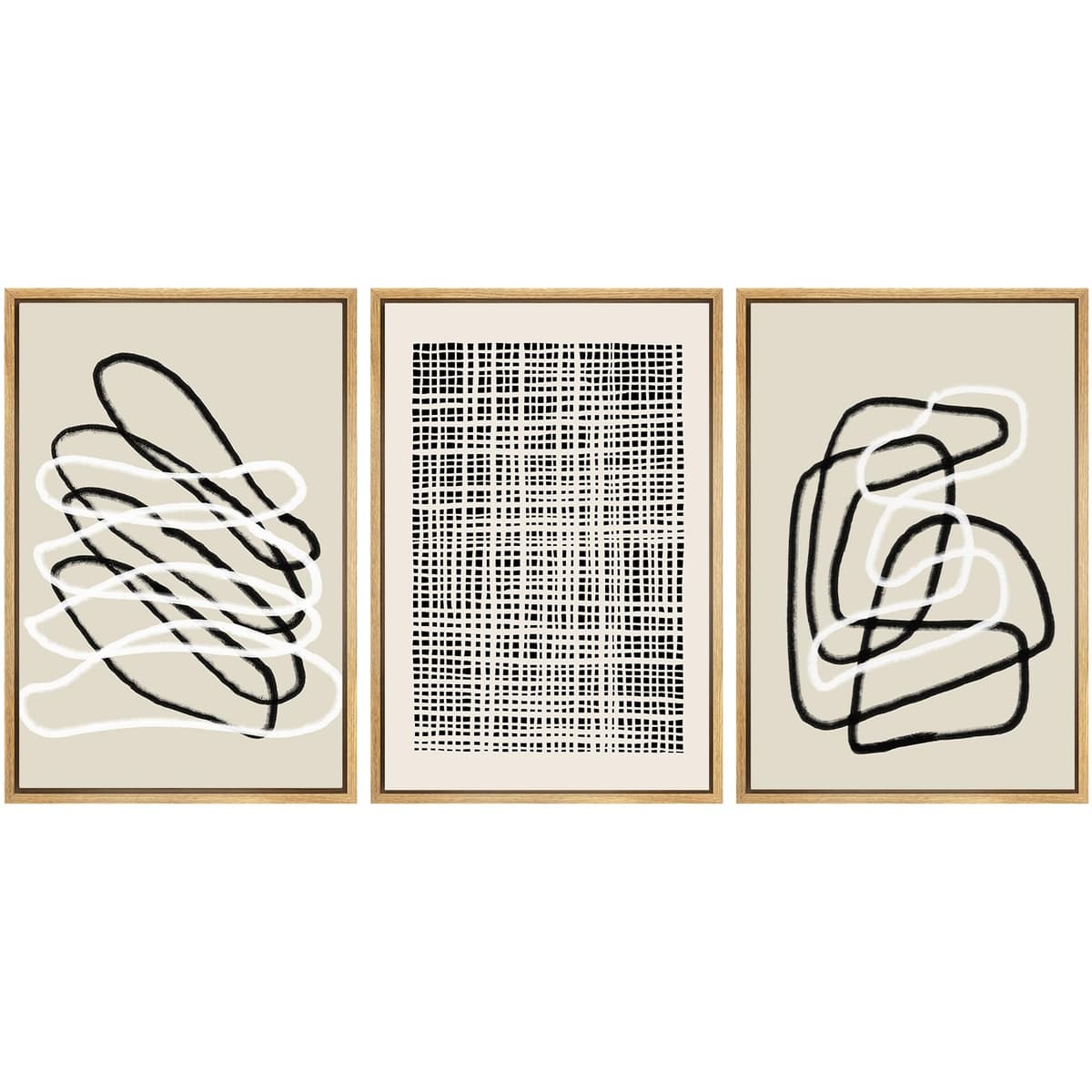 SIGNWIN Framed Canvas Print Wall Art Set Blue White Grunge Geometric Pattern Abstract Shapes Cozy Neutral Decorative Contemporary Minimal for Living Room, Bedroom, Office - 24"x36"x3 Natural — view 121