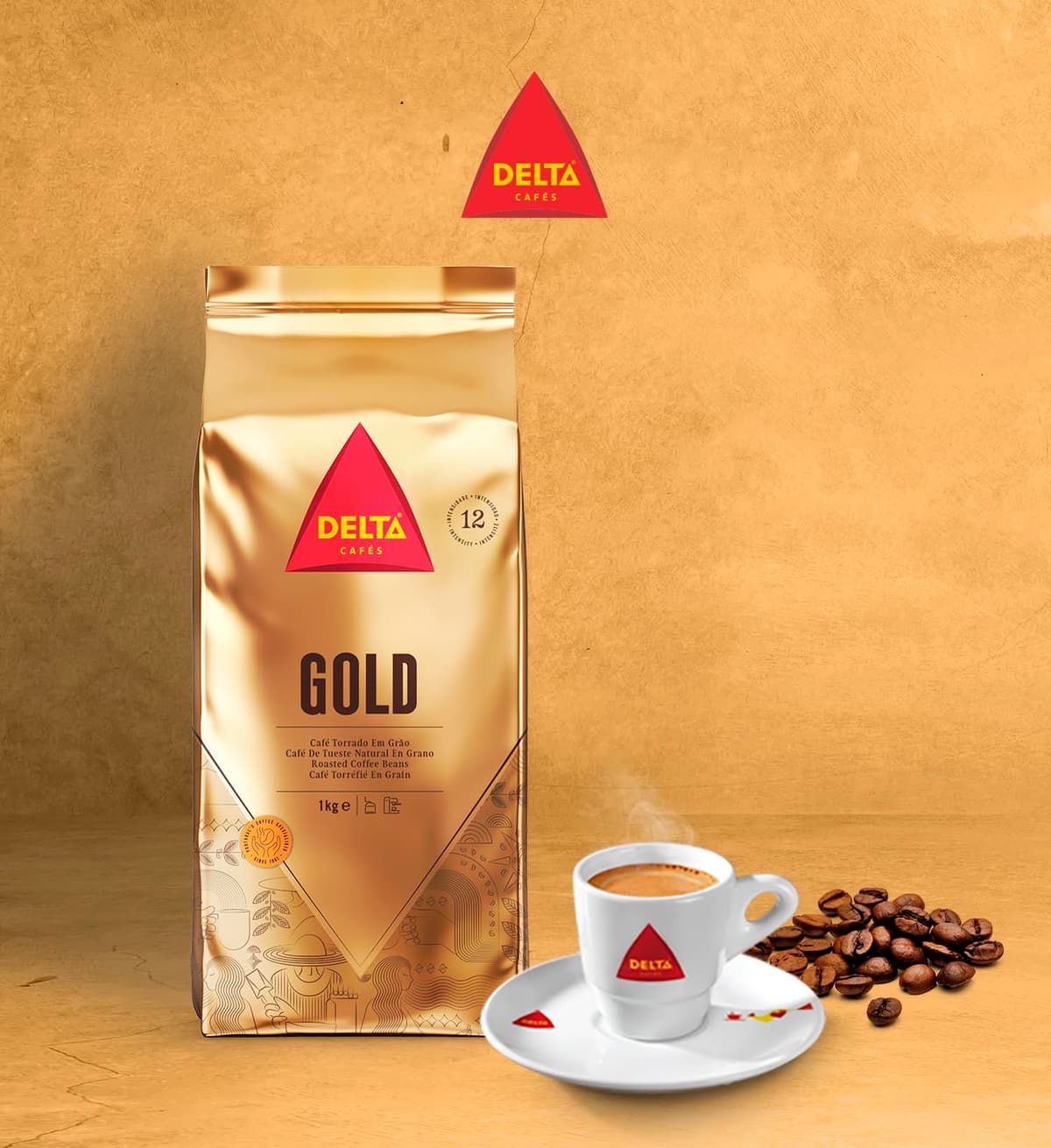 Delta Cafés - Café en Grano Gold - 1 Kg - Intensidad 12 - Mezcla de Granos de Café Tostados Arábica y Robusta - Muy Aromático con Notas de Cereales y Palomitas — view 2