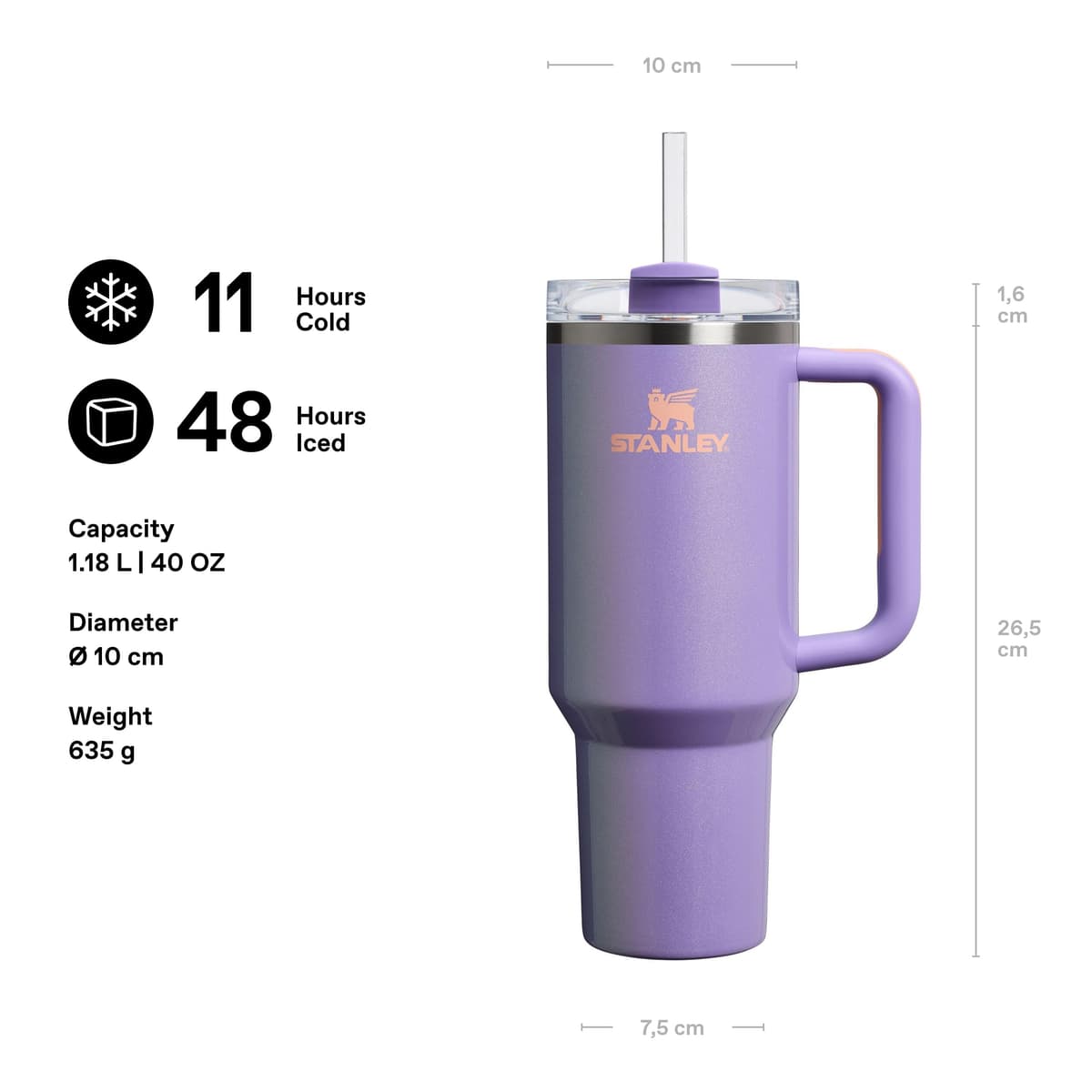 Stanley Quencher H2.0 Flowstate Tumbler 1.2L – Cold for 11 Hours – Iced for 48 Hours – Metal Water Bottle with Straw, Handle and Lid – Dishwasher Safe – Travel Mug for Cold Drinks – Periwinkle Shimmer — view 2