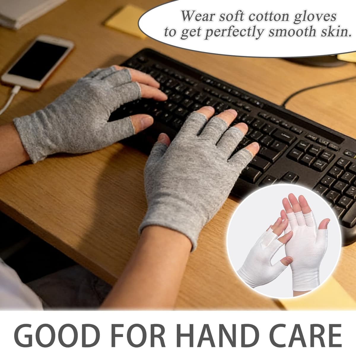 6 Pares Guantes de Algodon, Guantes Hidratantes sin Dedos, Guantes Finos de Algodón, para Manos Secas, SPA, Protección UV, para Inspección de Joyas, Manipulación de Monedas, Talla Única — view 5