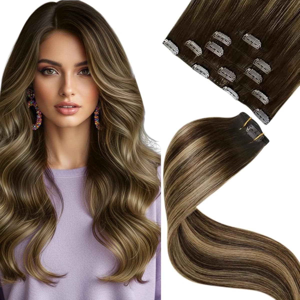 LaaVoo Hair Extensions Clip in Real Human Hair Brown Clip in Hair Extensions Dark Brown Remy Straight Hair Full Head Double Weft 80g 5pcs 14 Inch #4 — view 87