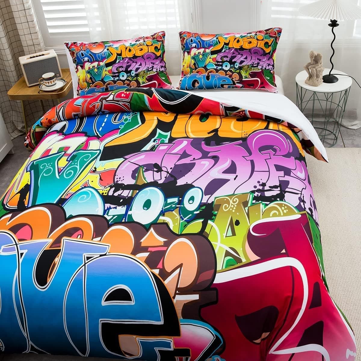 Juego de Estilo Graffiti Hip-Hop, Funda de edredón para niños y ilustración Juvenil, Funda de edredón Decor para Hombre Joven, Cultura callejera, 3 Piezas, — view 4