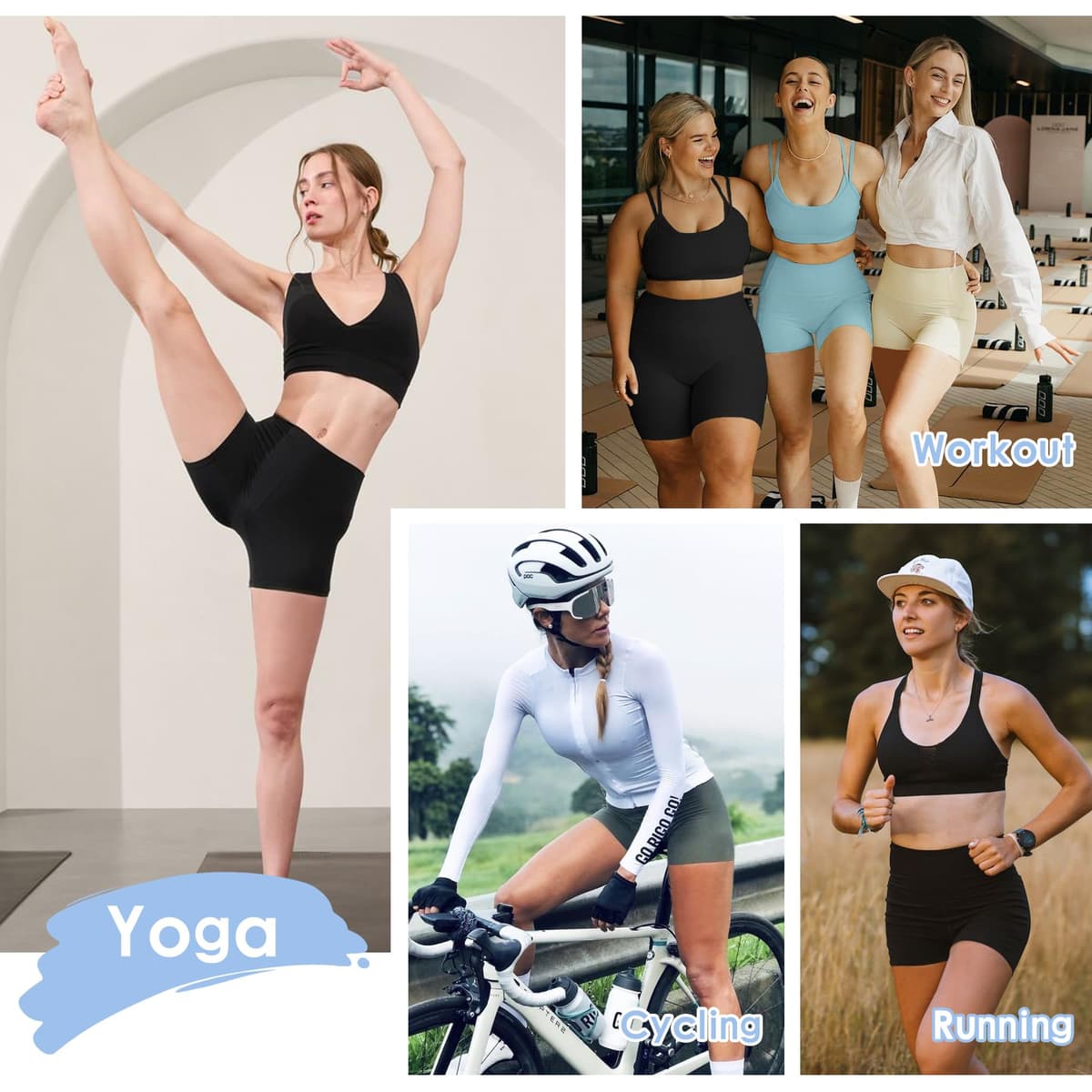 Cycling Shorts Women- High Waisted Biker Shorts Tummy Control Black Yoga Gym Workout Athletic Running Sports Short Leggings UK — view 4
