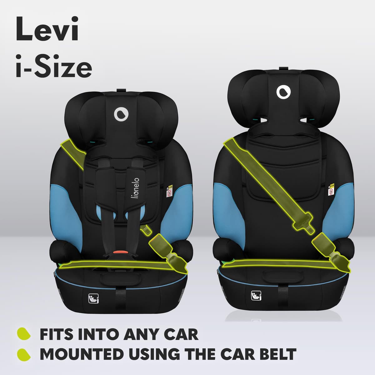 LIONELO Car Seat LEVI I-Size for Baby 9-36kg Transforms with Your Child from Infant to 12 Years, Multi-Level Headrest, Enhanced Side Protection, Easy Install with Seat Belt, Washable, Certified — view 3