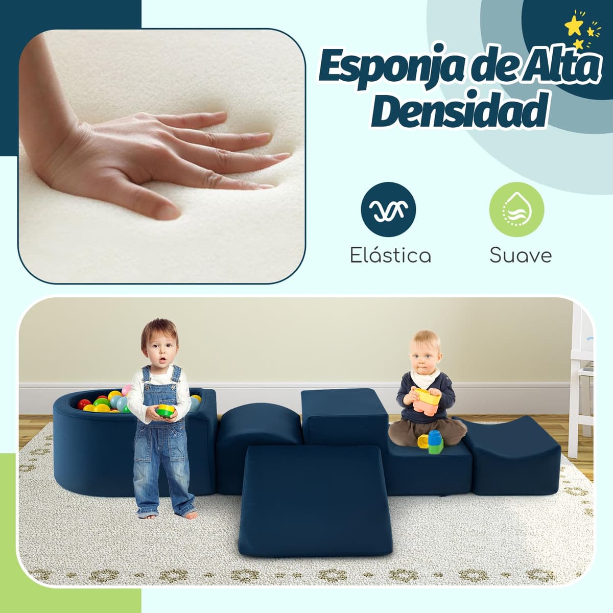 COSTWAY Juego de Escalada y Rampa de 5 Piezas, Bloque de Escalada con Piscina de Pelota Infantil, Funda Lavable a Máquina con Cremallera, Bloques de Construcción, Sin Pelotas de Mar(Marina de Guerra) — view 4
