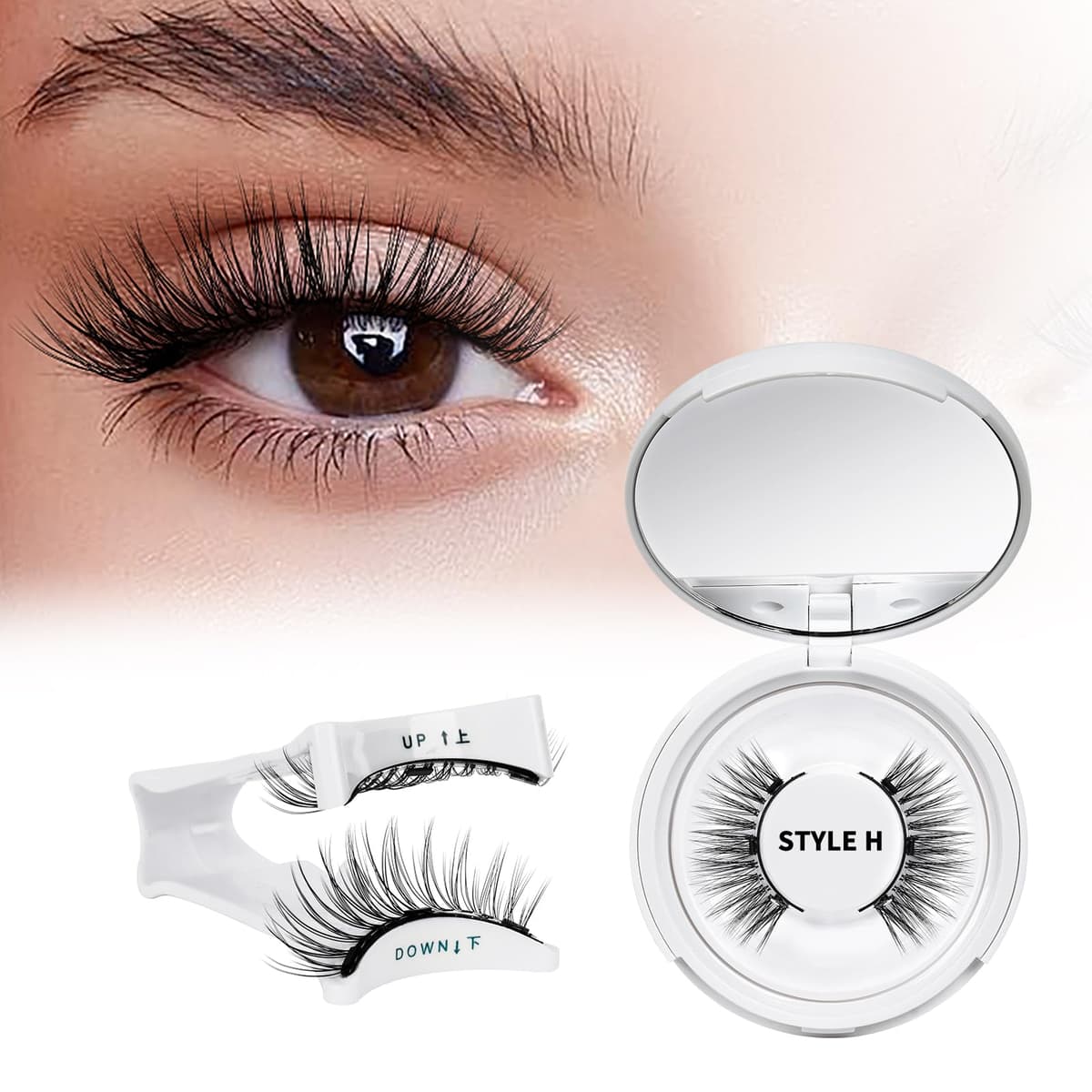 QUEWEL Magnetic Eyelashes Natural Look, Reusable Magnetic Lashes with Applicator, Soft Half Lashes without Eyeliner, Easy to Wear and Remove(Hei-style H)