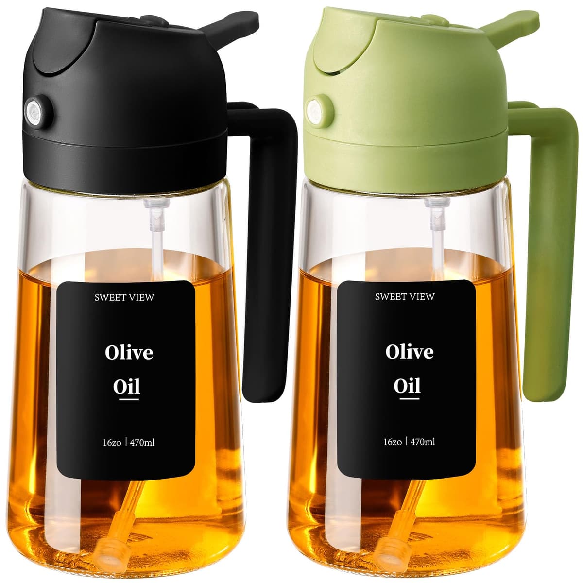 SWEET VIEW 470ml 2 en 1 Dispensador de Aceite y Pulverizador de Aceite, Vertedor Dispensador de Aceite de Oliva para, Cocina, Cocinar,Freidora de Aire,Ensalada, Barbacoa (Verde) — view 14