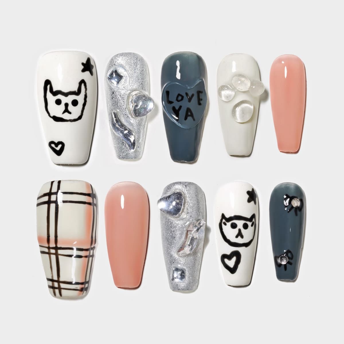 Sun&Beam Nails Handmade Press On Nail Long Coffin Ballerina Pink Flower Acrylic Fake Tip 3D Design Art Charms Cute with Storage Box 10 Pcs (S) — view 80