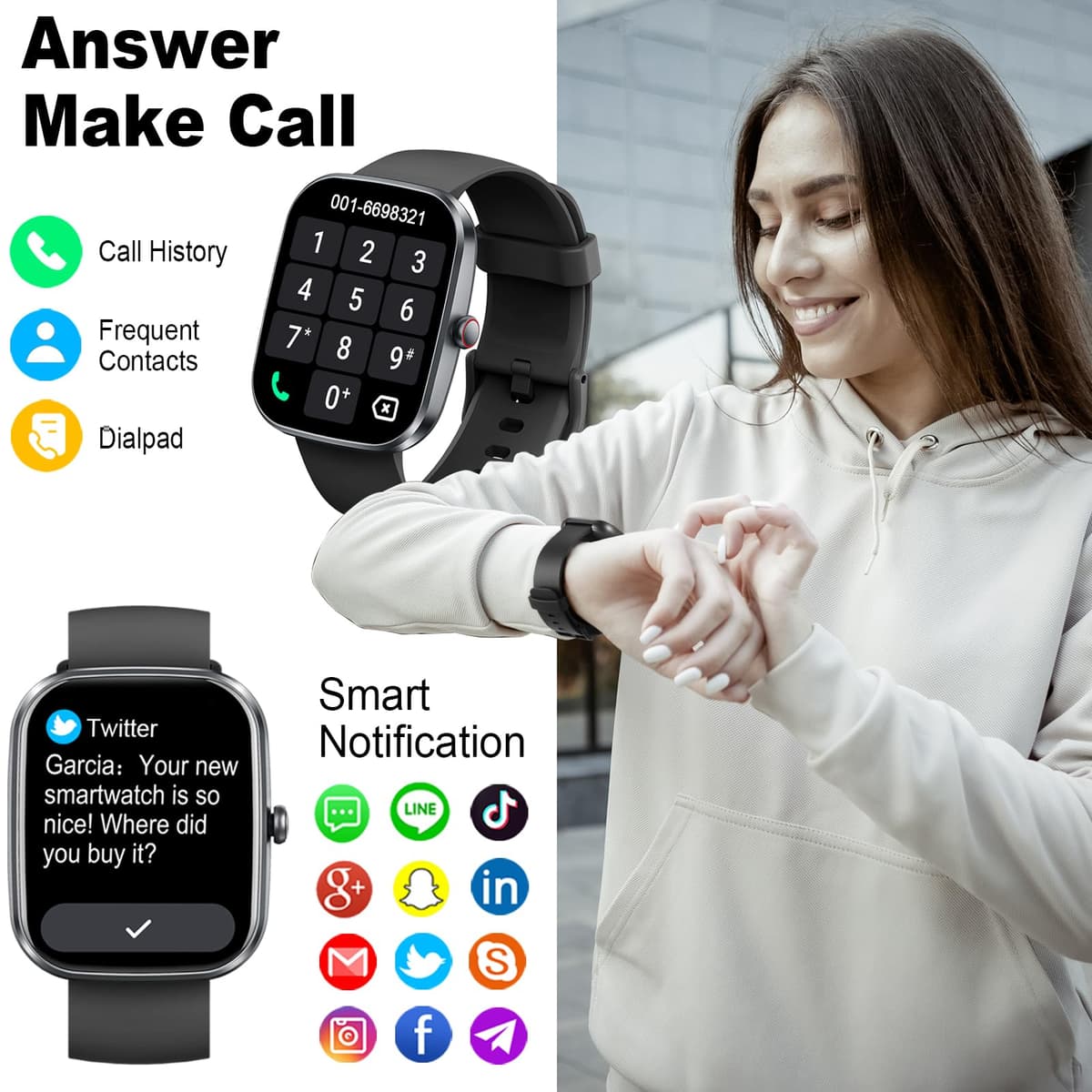 Smart Watch, 2026 HD 1.91" Bluetooth 5.4 Calling Smartwatch for Men Women, SPO2/Heart Rate/Sleep Monitor, 115+ Sport Modes Fitness Activity Trackers, IP68 Waterproof Step Counter for Android iOS — view 3
